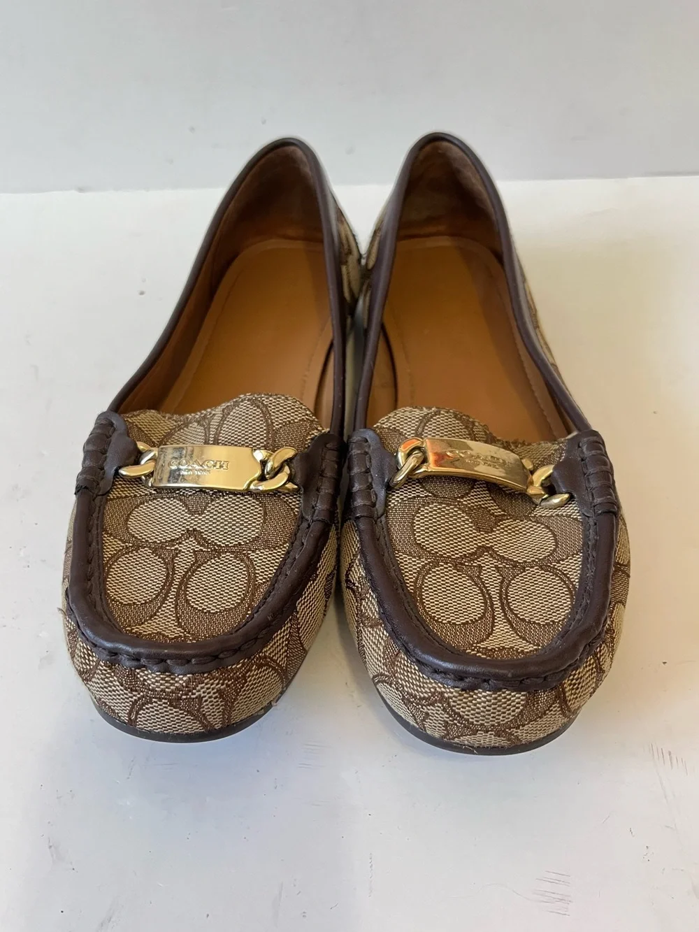 Coach Olive Brown Signature Canvas Loafers Size 6.5B